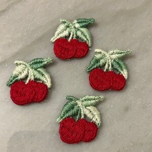 (4) vintage Red Cherry Embroidered Patches appliqué sew